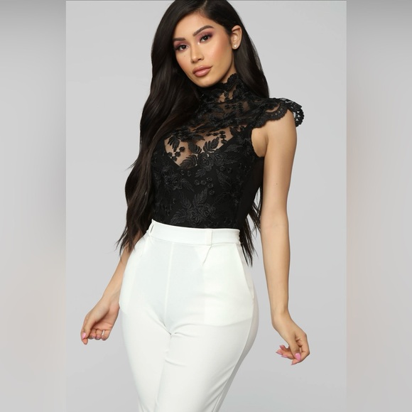 Fashinova Cute🖤Mock Neck Floral Embroidery Bodysuit. NEW without tags! - Picture 13 of 14